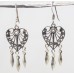 Dangle Earrings Heart 925 Sterling Silver Handmade Women Gift Traditional E377